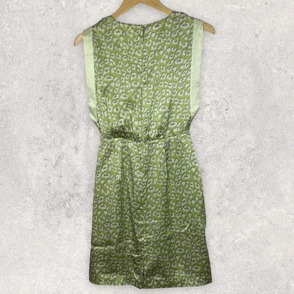 Reiss 100% Silk Arun Green Leopard Print Layer Dress Square Neck Sheath Boho 2 - Picture 5 of 16